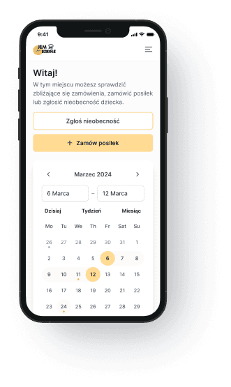 Parent dashboard on a phone: report an absence and order a meal