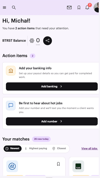 Talent dashboard on a phone