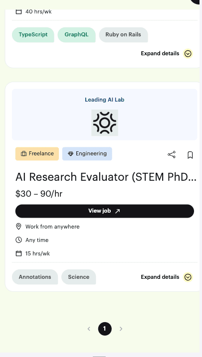 Job listings on a phone
