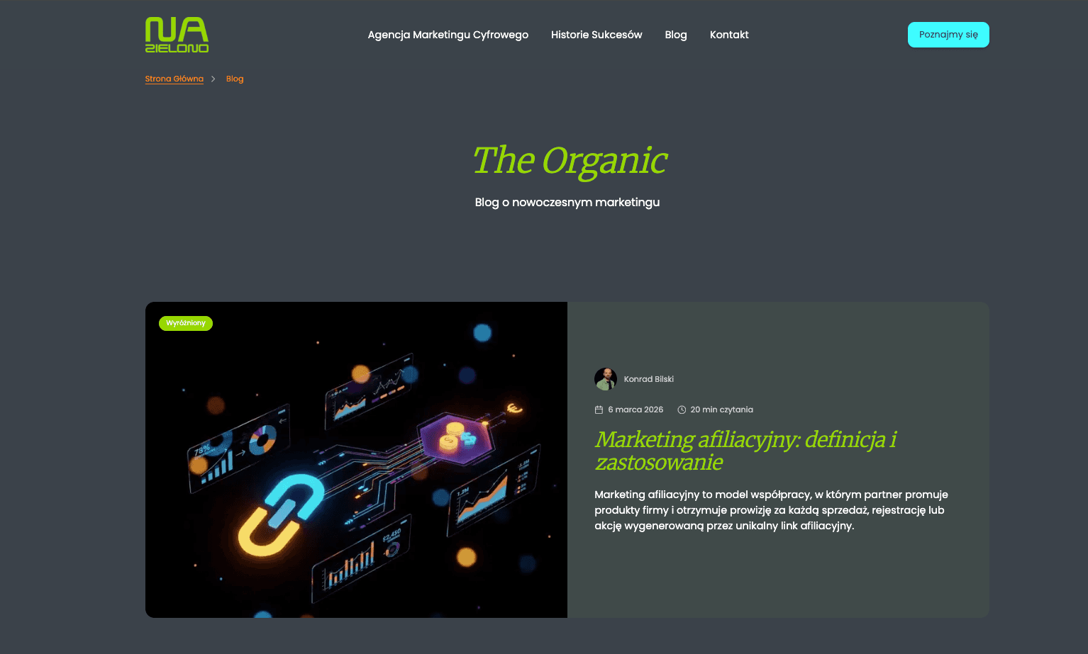 Blog „The Organic” z wyróżnionym wpisem